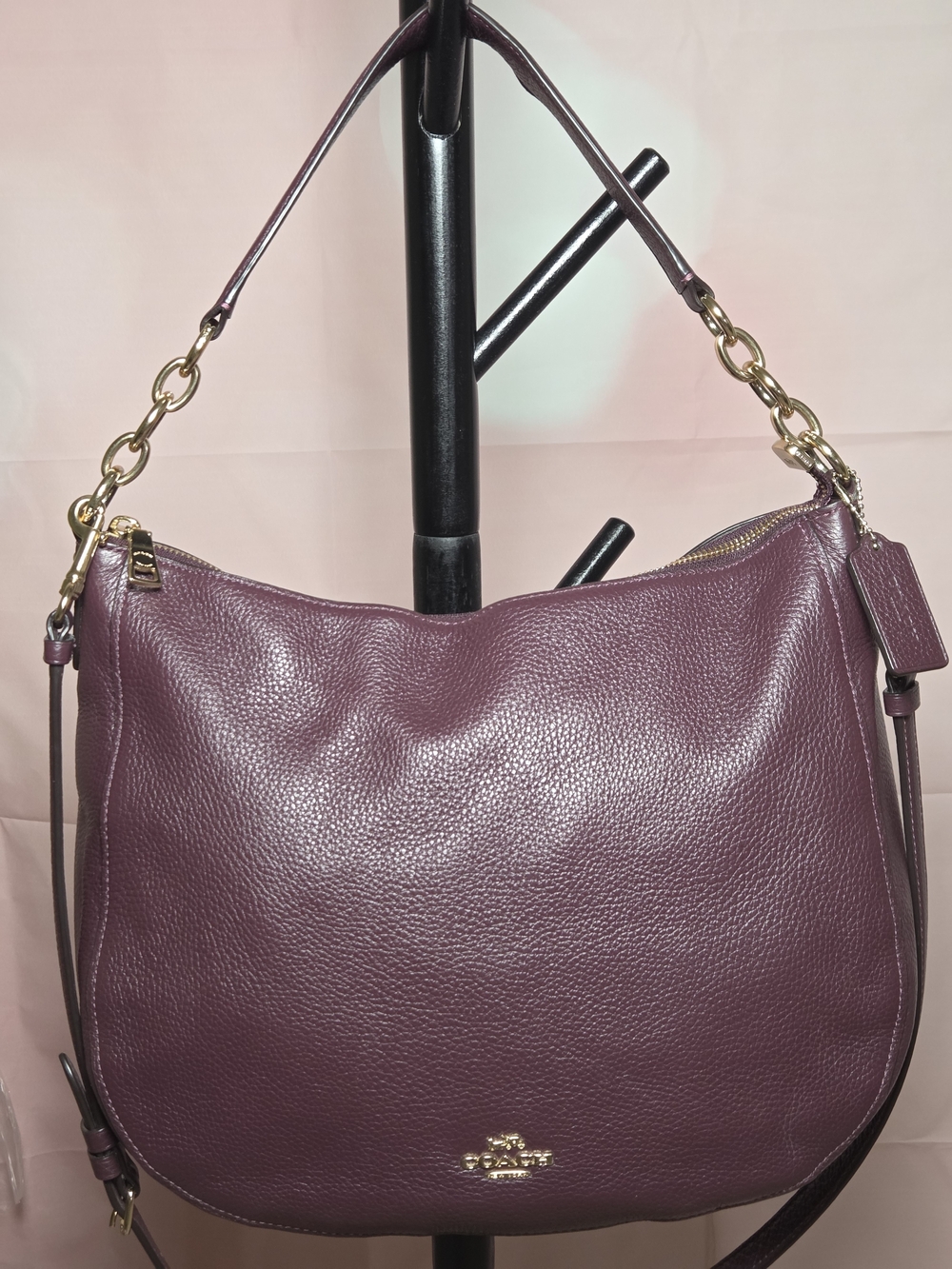 Coach Elle Hobo Bag Pebbled Leather In Plum With Crossbody Strap Like New!!
